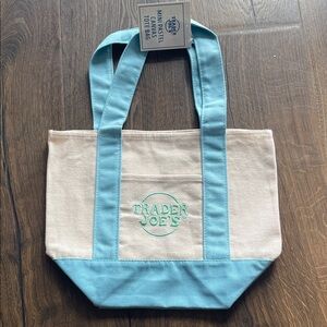 Trader Joe’s Cream and Light Blue Canvas Mini Tote Bag